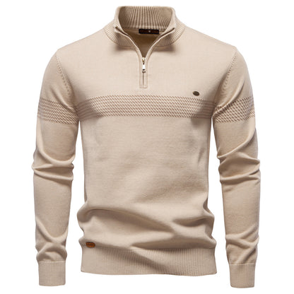 Mens Stand Collar Cotton Sweater Half Zip Top
