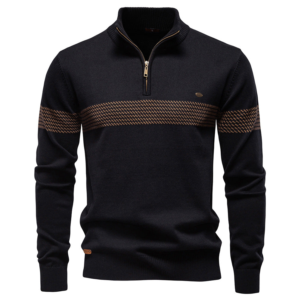 Mens Stand Collar Cotton Sweater Half Zip Top
