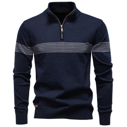 Mens Stand Collar Cotton Sweater Half Zip Top