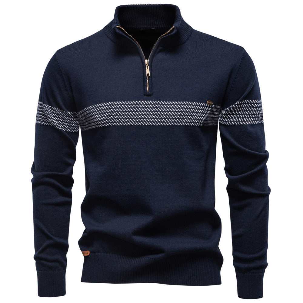 Mens Stand Collar Cotton Sweater Half Zip Top