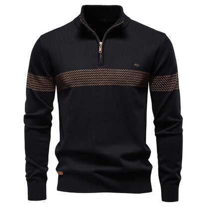 Mens Stand Collar Cotton Sweater Half Zip Top