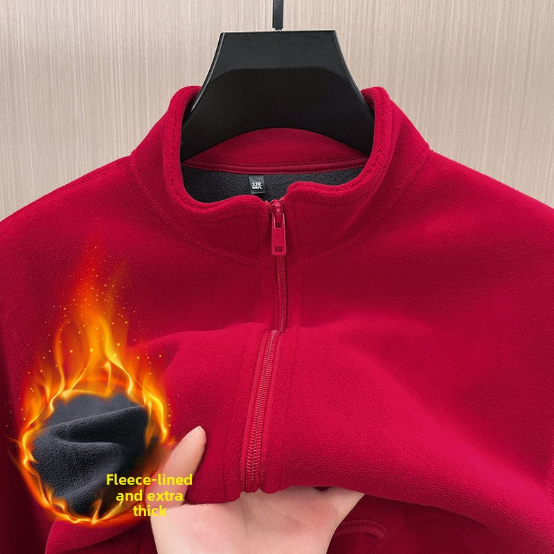 Mens Stand Collar Fleece Jacket