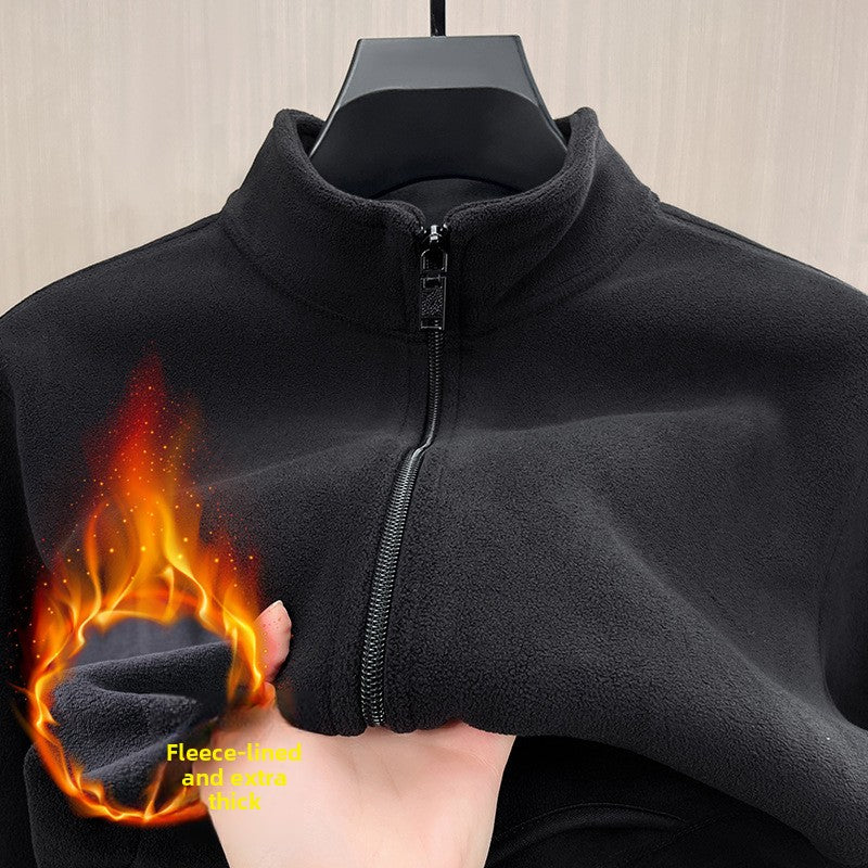 Mens Stand Collar Fleece Jacket