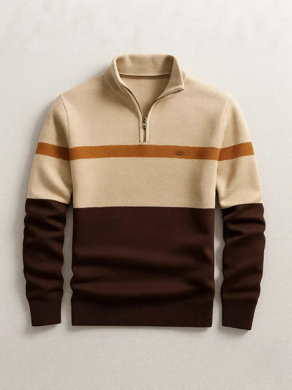 Mens Stand Collar Half Zip Knit Sweater