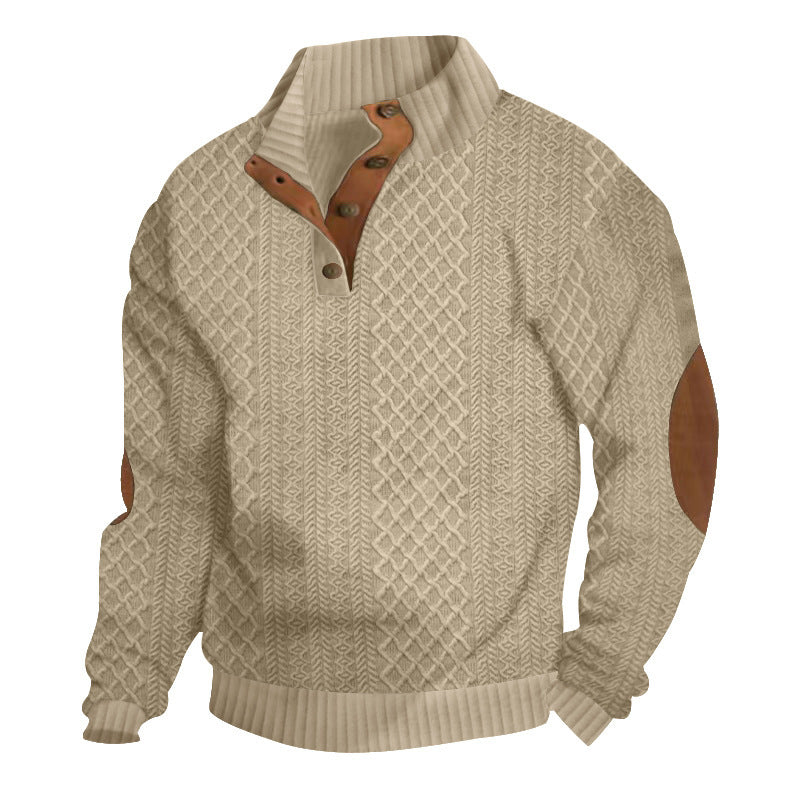 Mens Stand Collar Jacquard Sweater