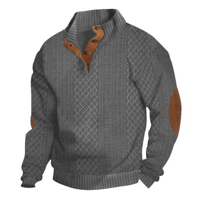 Mens Stand Collar Jacquard Sweater