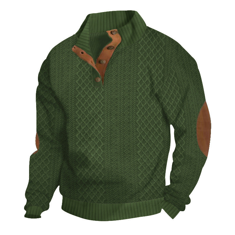 Mens Stand Collar Jacquard Sweater