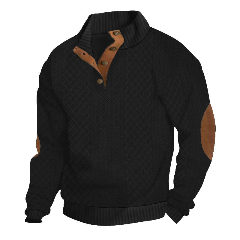 Mens Stand Collar Jacquard Sweater