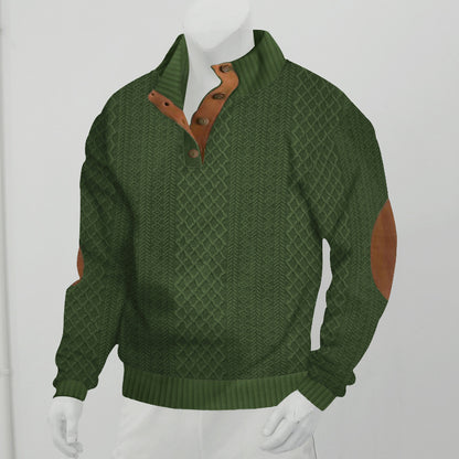 Mens Stand Collar Jacquard Sweater