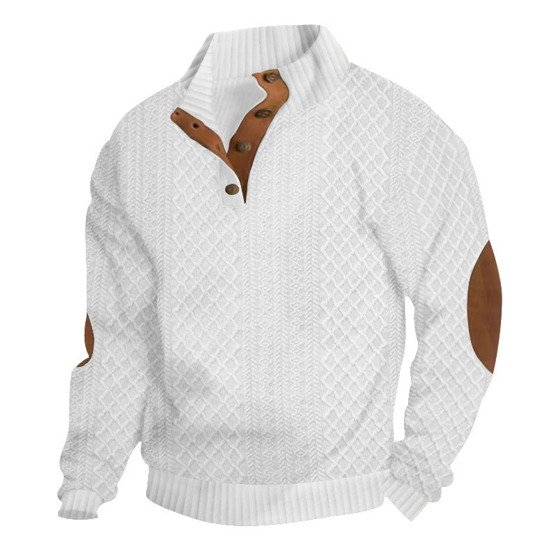 Mens Stand Collar Jacquard Sweater