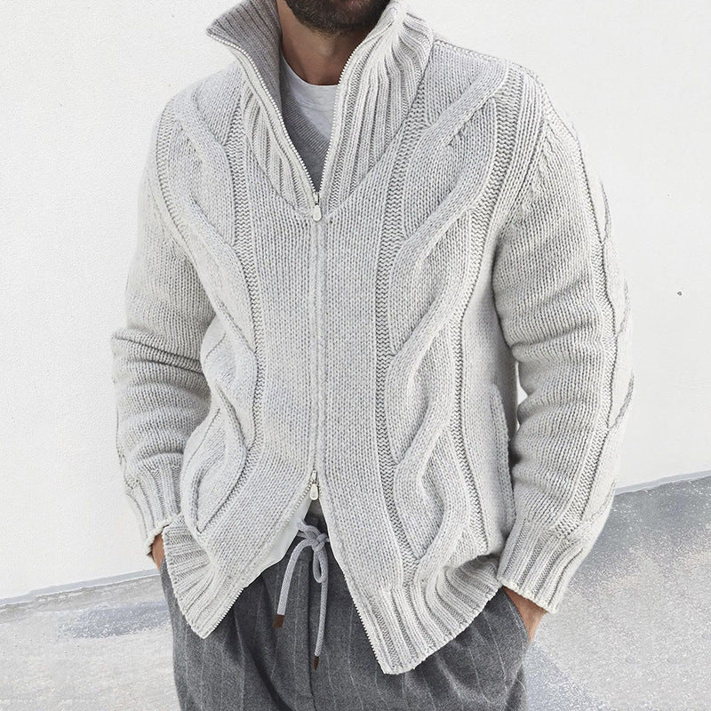 Mens Stand Collar Knit Cardigan