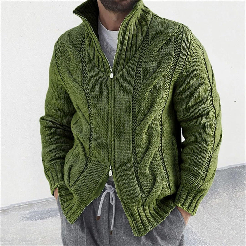 Mens Stand Collar Knit Cardigan