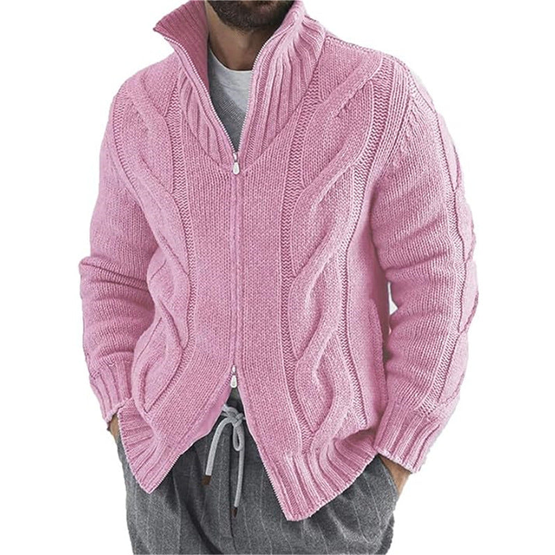 Mens Stand Collar Knit Cardigan