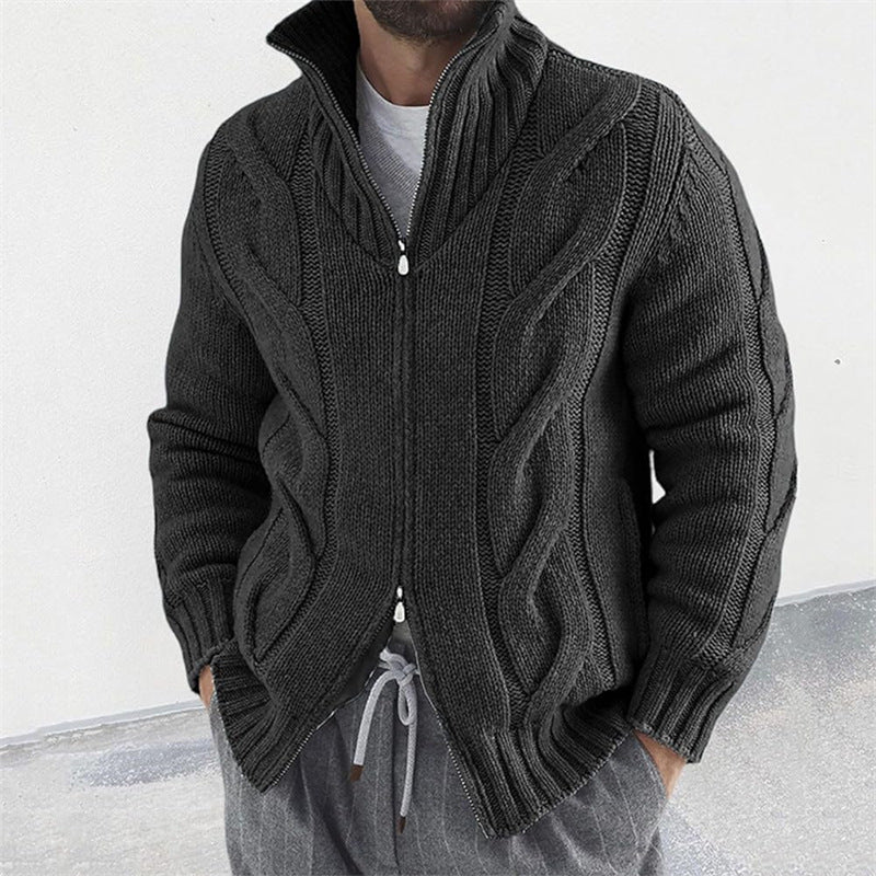 Mens Stand Collar Knit Cardigan