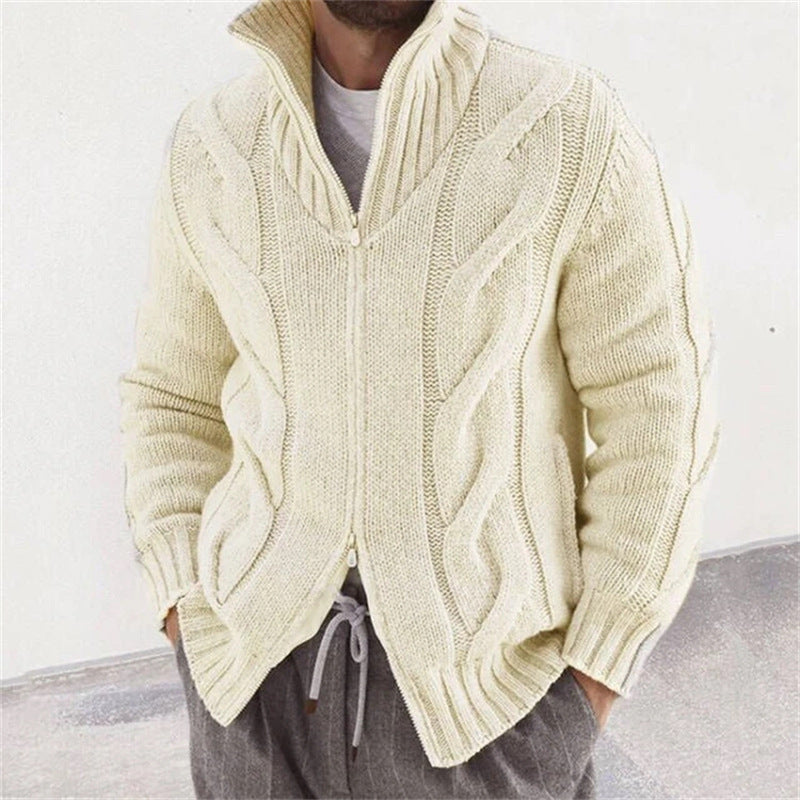 Mens Stand Collar Knit Cardigan