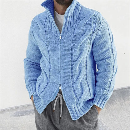 Mens Stand Collar Knit Cardigan