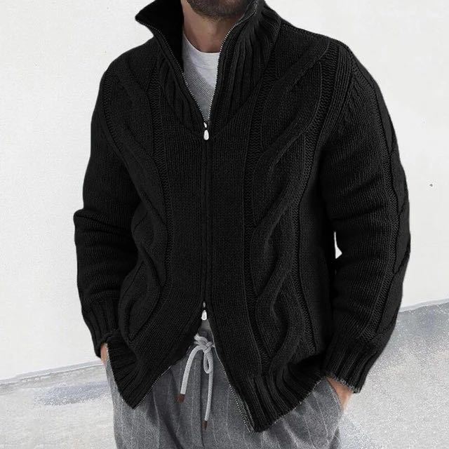 Mens Stand Collar Knit Cardigan