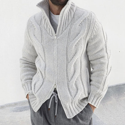 Mens Stand Collar Knit Cardigan