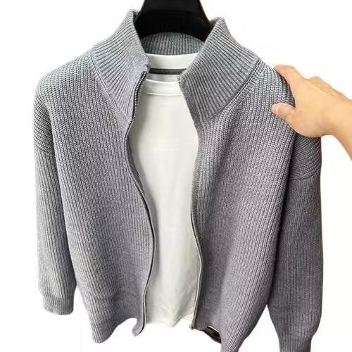 Mens Stand Collar Knit Cardigan