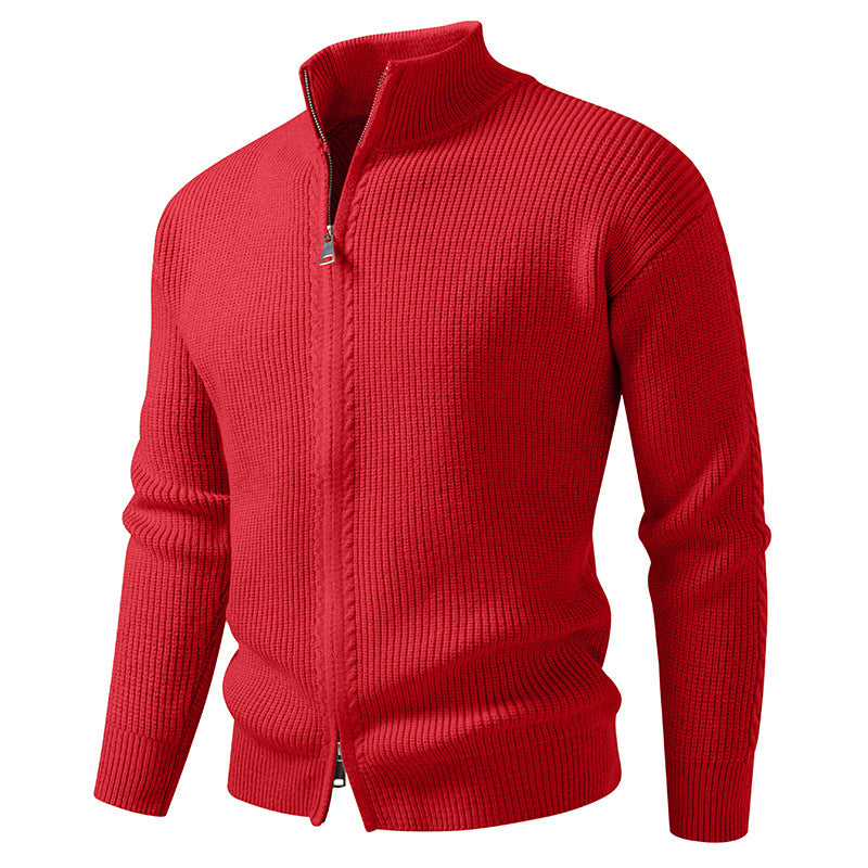 Mens Stand Collar Knit Cardigan Zipper Sweater