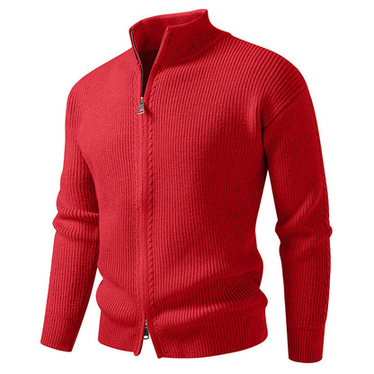 Mens Stand Collar Knit Cardigan Zipper Sweater