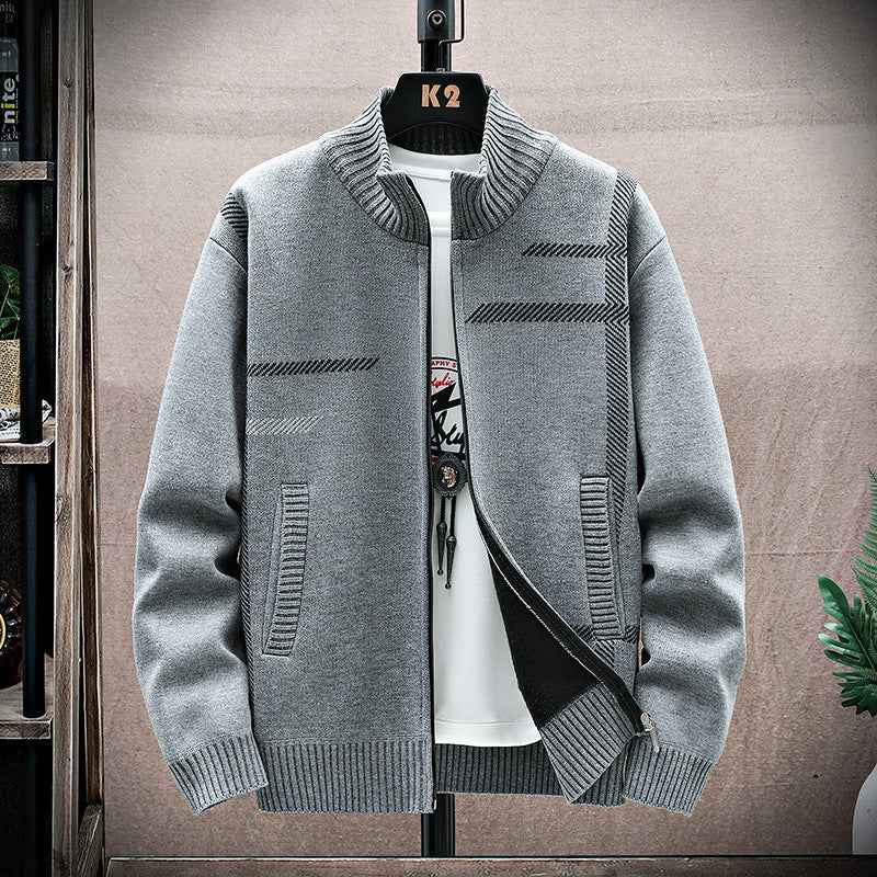 Mens Stand Collar Knitted Sweater Jacket