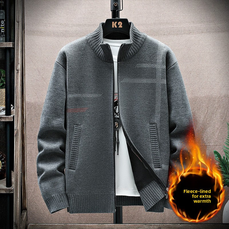 Mens Stand Collar Knitted Sweater Jacket