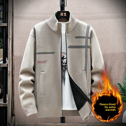 Mens Stand Collar Knitted Sweater Jacket