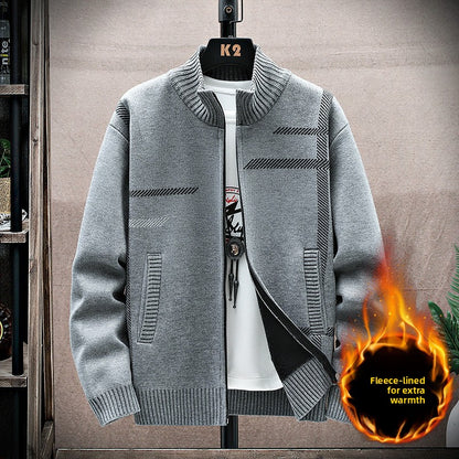 Mens Stand Collar Knitted Sweater Jacket