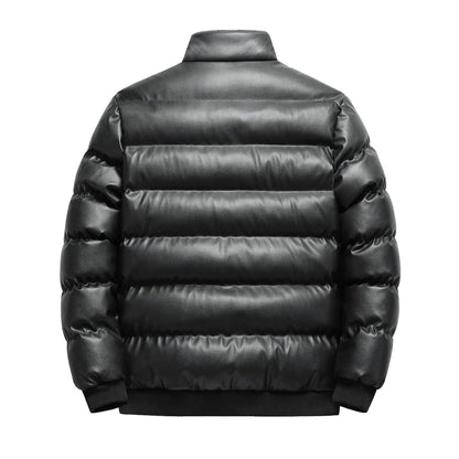 Mens Stand Collar PU Leather Cotton Jacket