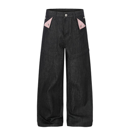Mens Straight Leg Denim Pants with Multi-Pockets