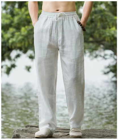 Mens Straight Leg Linen Casual Pants