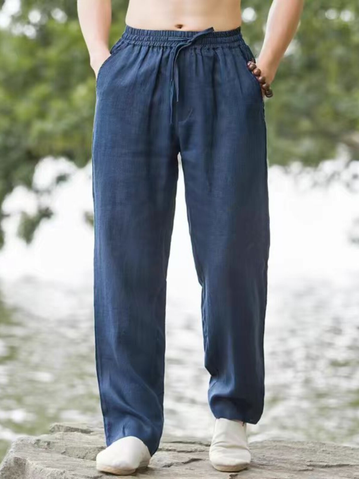 Mens Straight Leg Linen Casual Pants