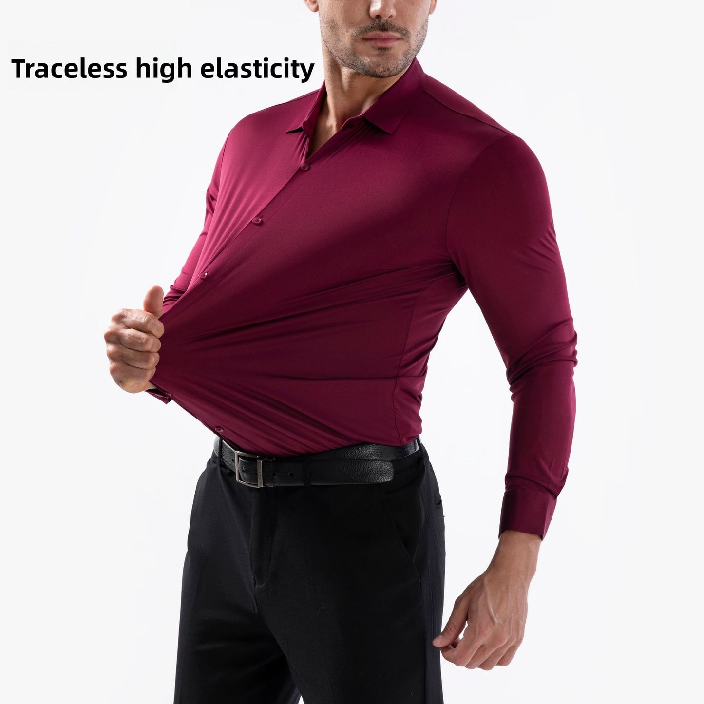 Mens Stretch Ice Silk Long Sleeve Shirt