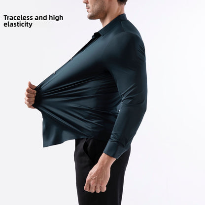 Mens Stretch Ice Silk Long Sleeve Shirt