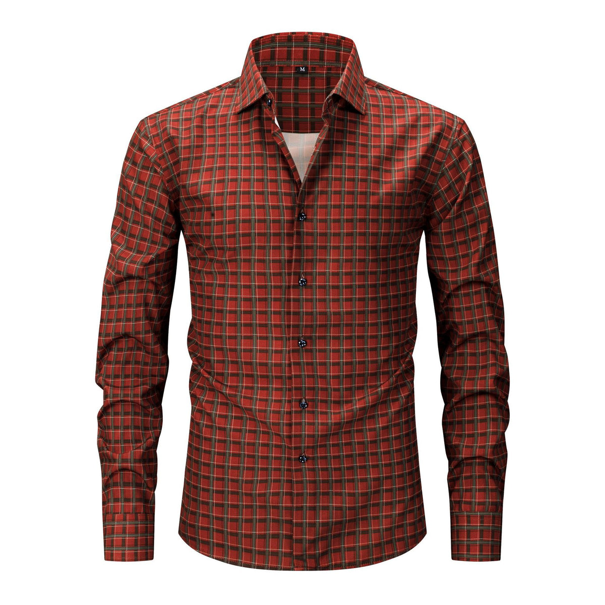 Mens Stretch Wrinkle-Free Plaid Long Sleeve Shirt