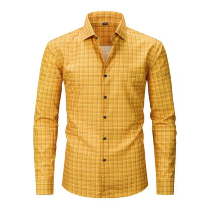 Mens Stretch Wrinkle-Free Plaid Long Sleeve Shirt