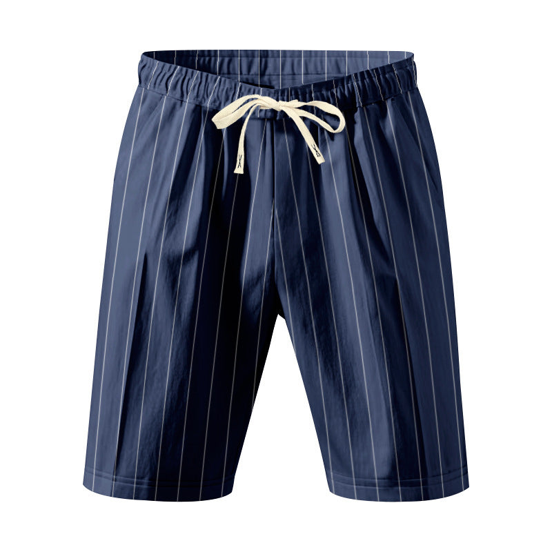 Mens Striped Drawstring Linen Shorts