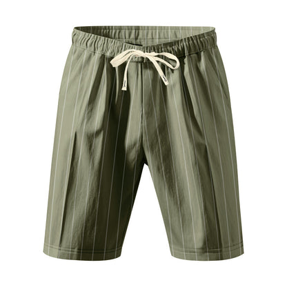 Mens Striped Drawstring Linen Shorts