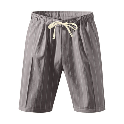 Mens Striped Drawstring Linen Shorts
