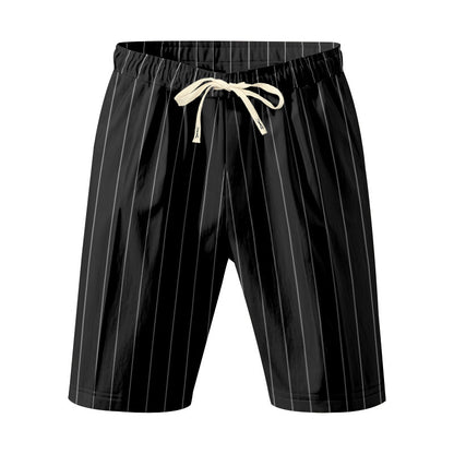 Mens Striped Drawstring Linen Shorts
