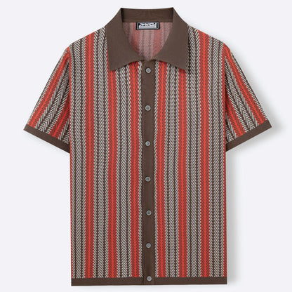 Mens Striped Jacquard Polo Shirt