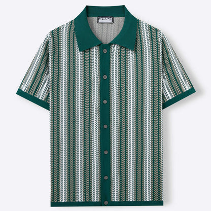 Mens Striped Jacquard Polo Shirt