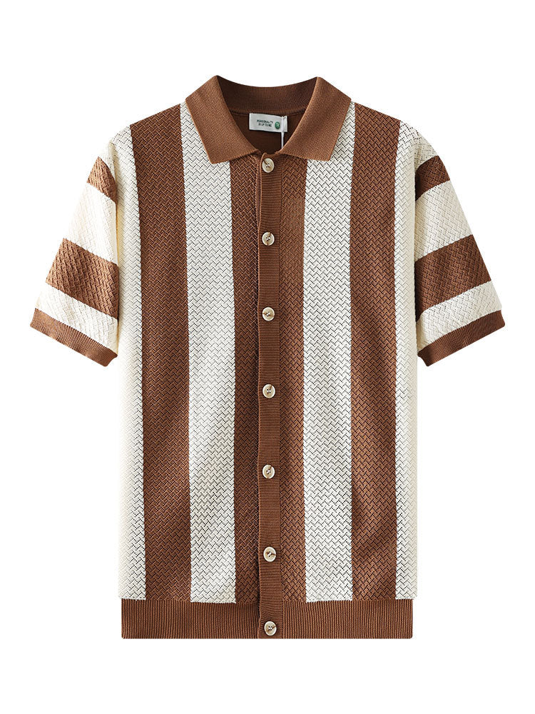 Mens Striped Knit Polo Shirt