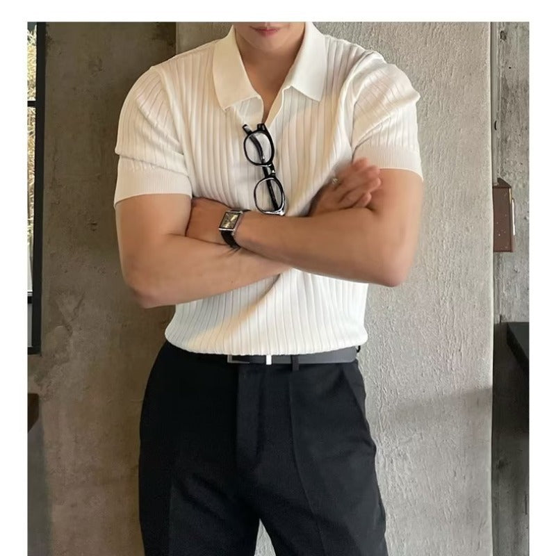 Mens Striped V-Neck Polo Shirt