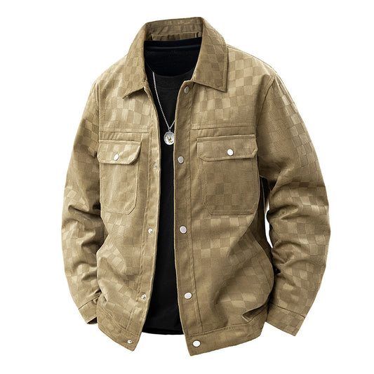 Mens Suede Checkerboard Plaid Jacket