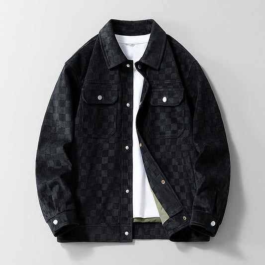 Mens Suede Checkerboard Plaid Jacket