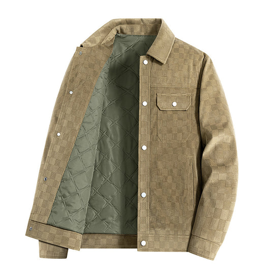 Mens Suede Checkerboard Plaid Jacket