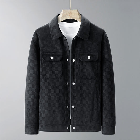 Mens Suede Checkerboard Plaid Jacket