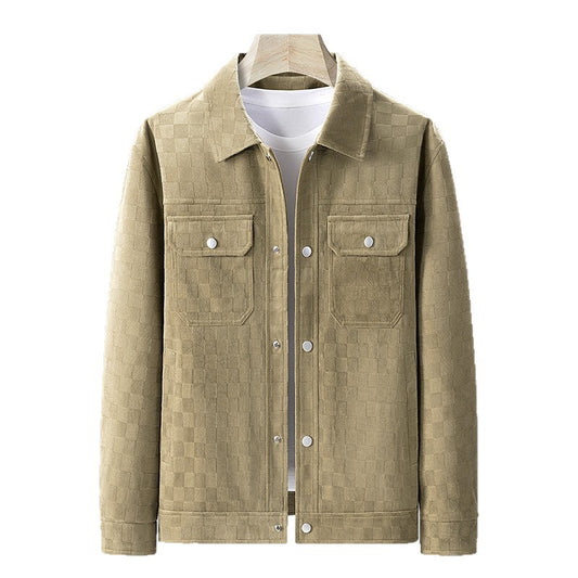 Mens Suede Checkerboard Plaid Jacket